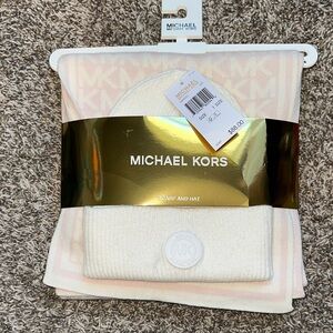 Michael Kors White and Cream Scarf and Hat Set